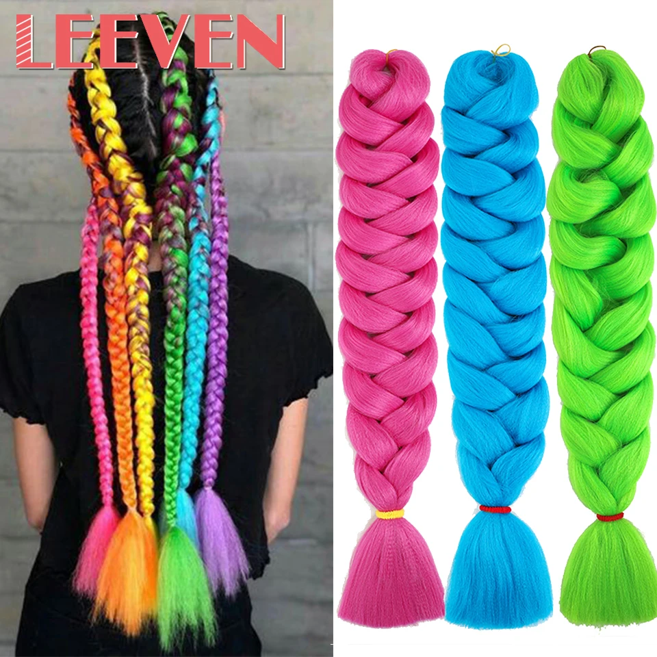Leeven-trenzas de pelo sintético de ganchillo, extensiones de cabello de fibra de baja temperatura para trenzas de caja, color rosa, 82 Jumbo pulgadas, 165g