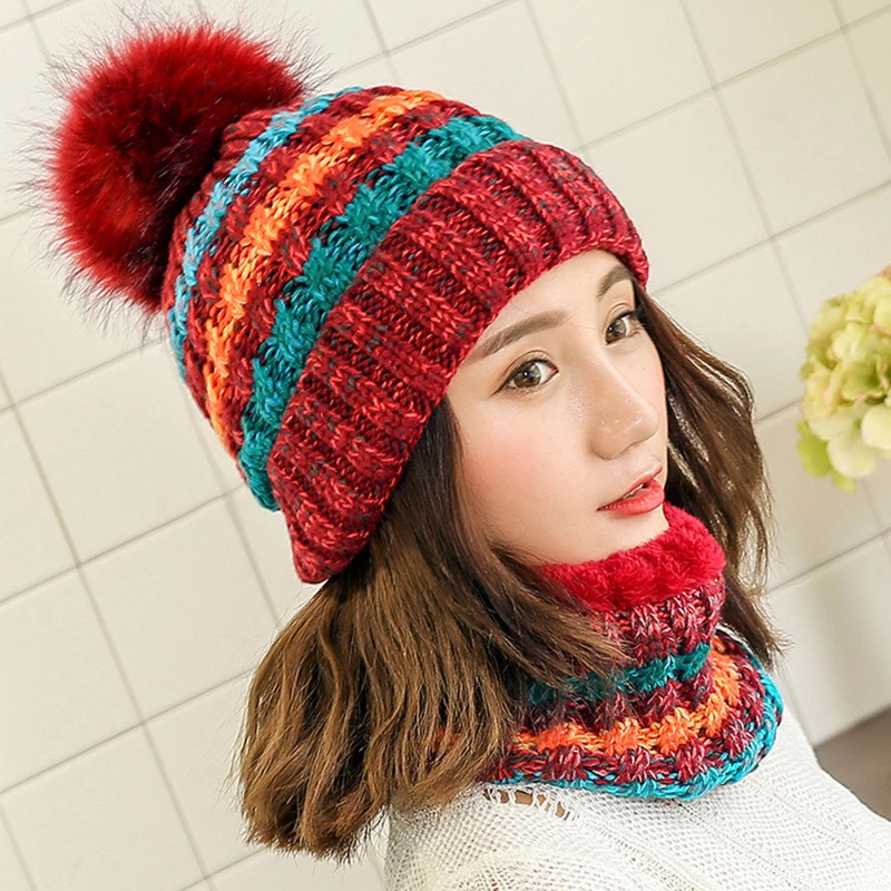 

2019 Gorros de punto Multicolor de invierno de marca para mujer gorros gruesos y calientes gorros de gorro de punto para mujer