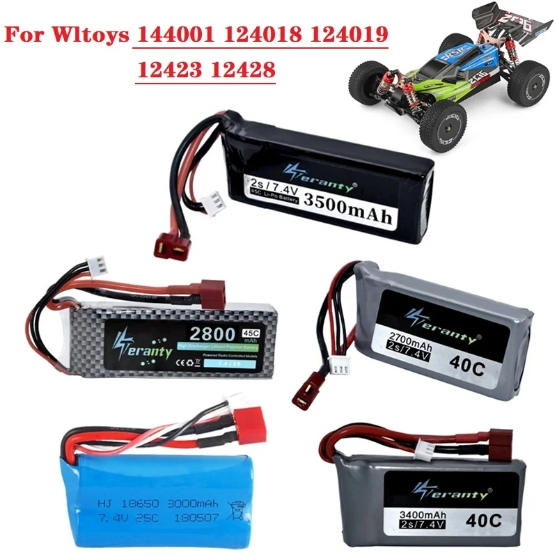 Számára wltoys 144001 autó 2s 7.4V 1500mah/3300mah/3500mah lipo Üteg T dugasz számára wltoys 124018 124019 12423 12428 RC autó Üteg