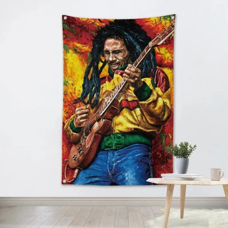 

Bob Marley Reggae HD Music Poster Tapestry Pop Band Banner Four Holes Flag Mural Hanging Painting Bar Cafe Home Decor