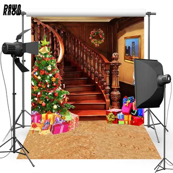 

DAWNKNOW Christmas Tree Vinyl Photography Background For Baby Wooden Stairs Photo Shoot Backdrop For Christmas Photo Studio L878