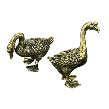 

2pc Handmade Crafts Vintage Brass Goose Ornament Sculpture Small Statue Figurine Miniature Home Room Decoration