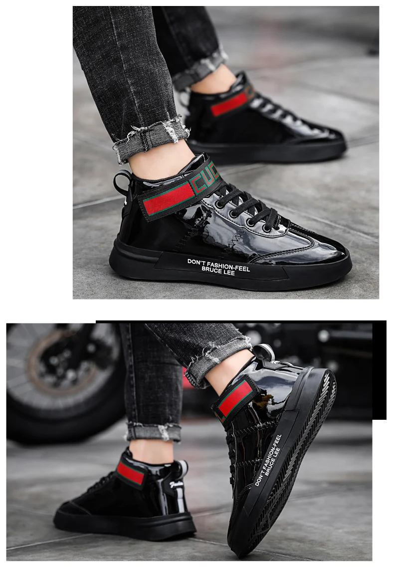 New Shiny Gold Men Glitter Shoes High Top Fashion Men Designer Trainers Non-Slip Mirros Men's Leather Unisex Zapatilla De Hombre