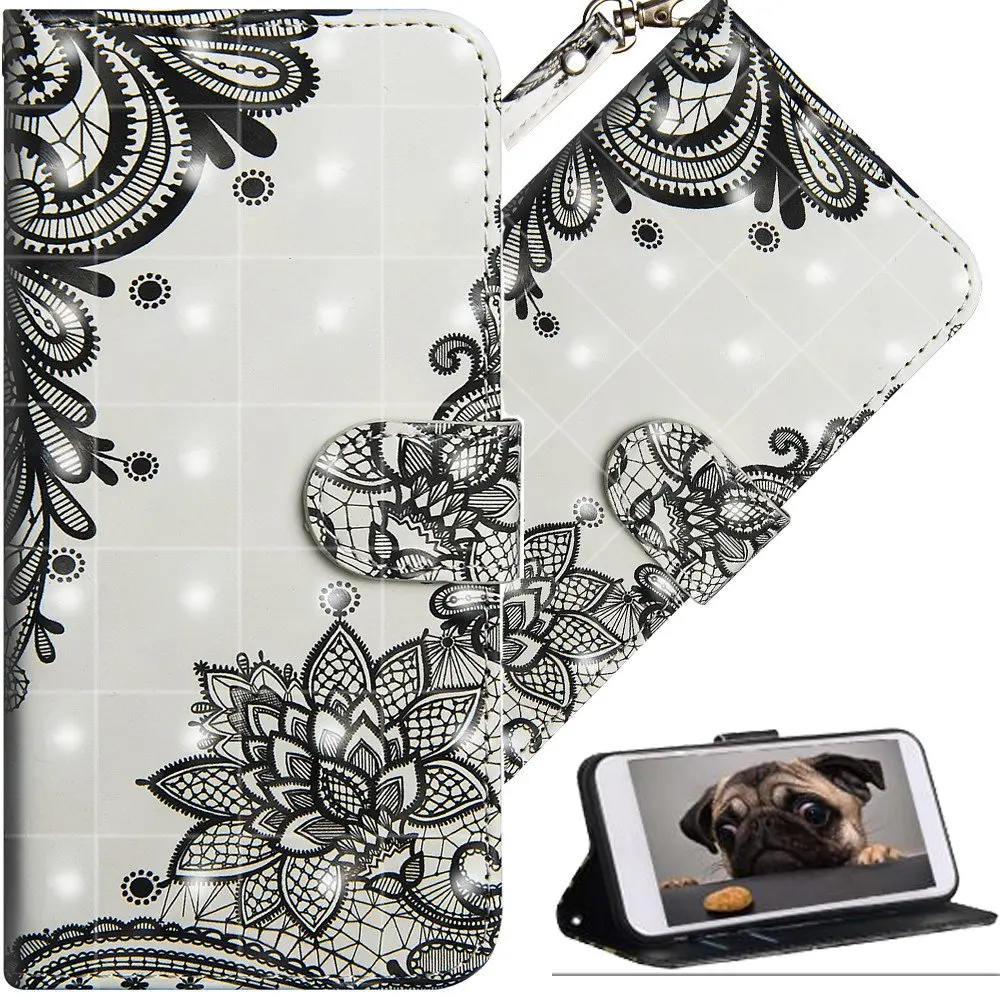 3D чехол-кошелек для iPhone 11 Pro максимальный чехол с мультяшным рисунком из искусственной кожи с откидной подставкой для iPhone XS max X XR 8 7 6 6s Plus 5s SE - Цвет: Black Flower