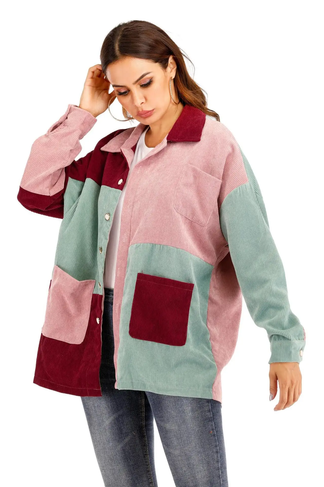 Фотосессия Ozhouzhan осень и зима стиль смешанные цвета вельветовое пальто рубашка Женская алиэкспресс Лидер продаж
