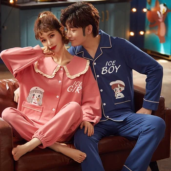 

Lovers Pyjamas Full Sleeve Cotton Pajama Sets Cartoon Couple Pajamas For Women Cute Sleepwear Sets Winter Pijama Mujer