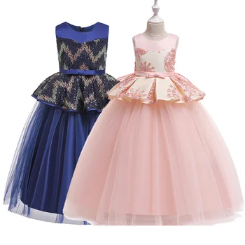 

Girls Children Lace Flower Fancy Girls Dresses Teen Party Frocks Kids Wedding Evening Long Embroidered Dresses 8 10 12 14 16 Yrs