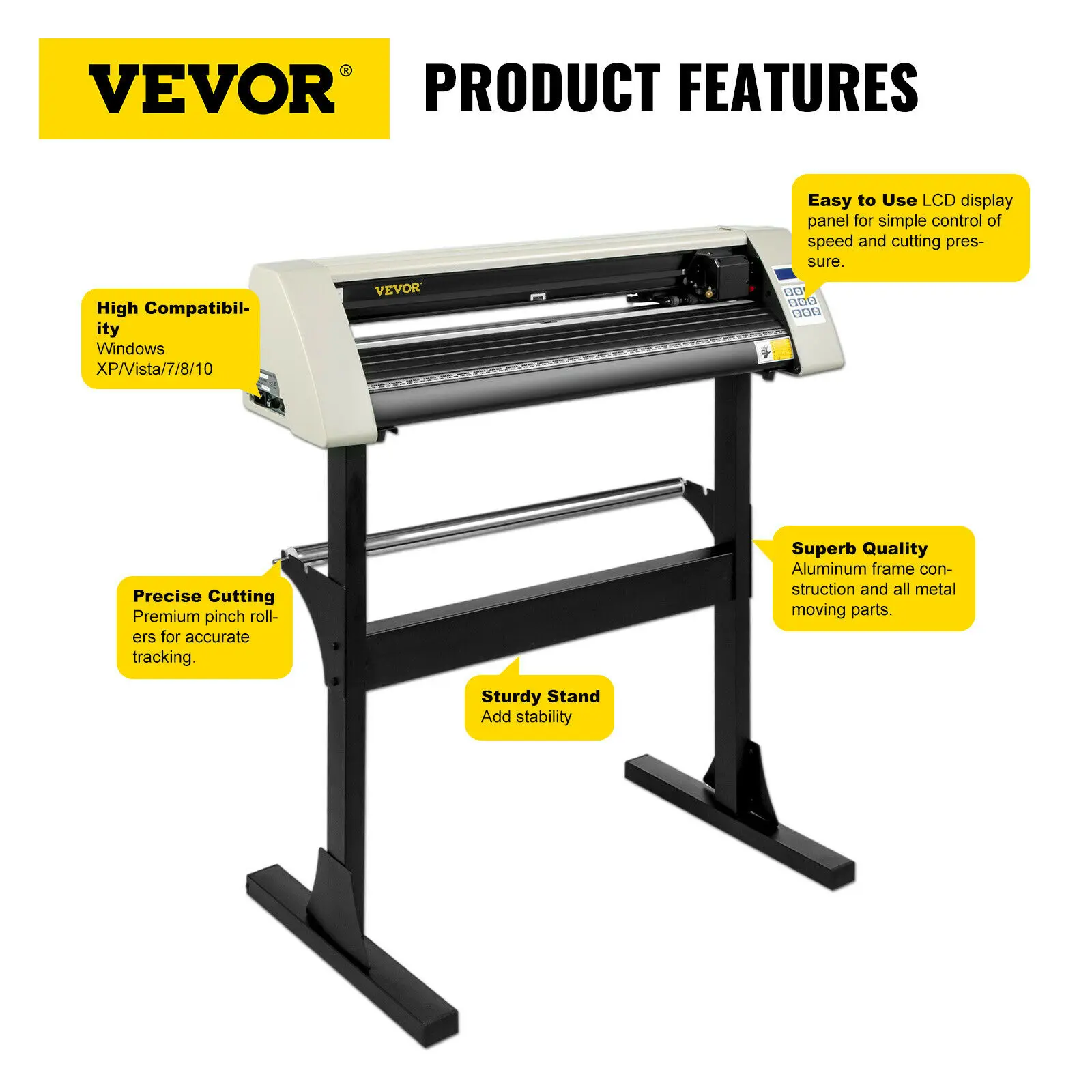 VEVOR 28Inch Vinyl Cutter/Plotter Sign Cutting Machine Software 3 Blades Backlight LCD Display White SIGNMASTER Software