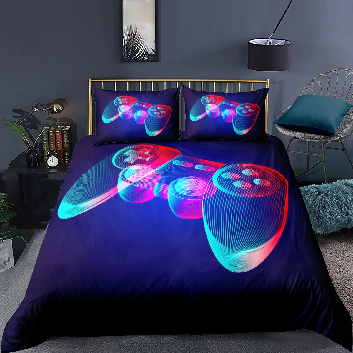 

Cartoon Bettbezug & Kissenbezug 3D Gamepad Gedruckt Bettwäsche Set Kind Schlafzimmer Einzigen Twin Doppel Königin King Size Home