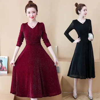

2019 Vintage Female Black Elegant Midi Dresses Autumn Winter 5XL Plus Size Solid Long Sleeve Dress Women Bodycon Party Vestidos