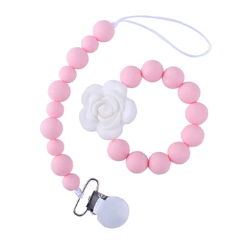 

Baby Product Silicone Teether Baby Flower Cartoon Silicone Toy Teething Teething Pacifier Set Chain Silicone Beads Pacifier Clip
