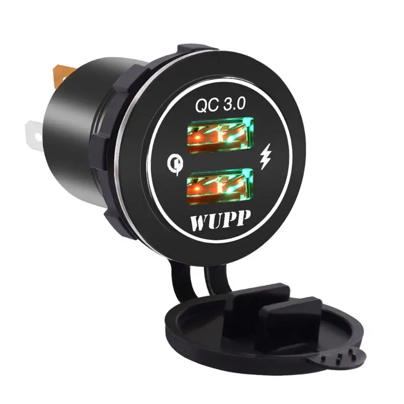 Алюминий Водонепроницаемый двойной QC 3,0 USB быстрое зарядное устройство розетка с Led светильник для автомобиля лодки морской Rv мотоцикл мобильный Pho