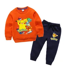 Модный комплект одежды с покемонами для детей от 1 до 10 лет, комплекты детской одежды комплекты одежды для маленьких девочек с героями мультфильмов спортивный костюм для мальчиков-подростков с Пикачу