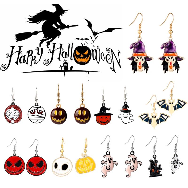 

Newest Jewelry exaggerated Earrings for Women Enamel ghost pumpkin skull skeleton Drop Earring Female Accessories Halloween Gift