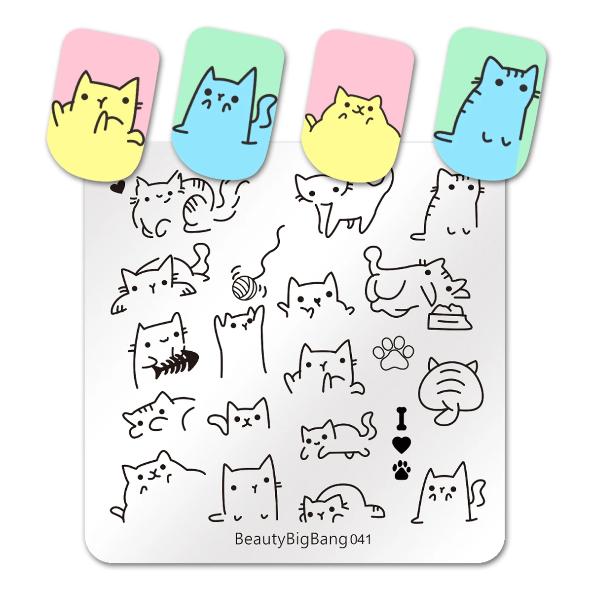 BeautyBigBang Cute Cats Nail Art Stamping Plates Stainless Steel