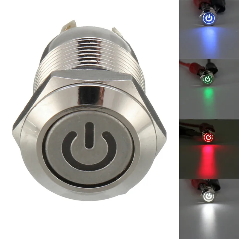 

12mm Metal LED Push Button Switch Momentary Self-Locking Start Switch Flat Head Waterproof 4Pins