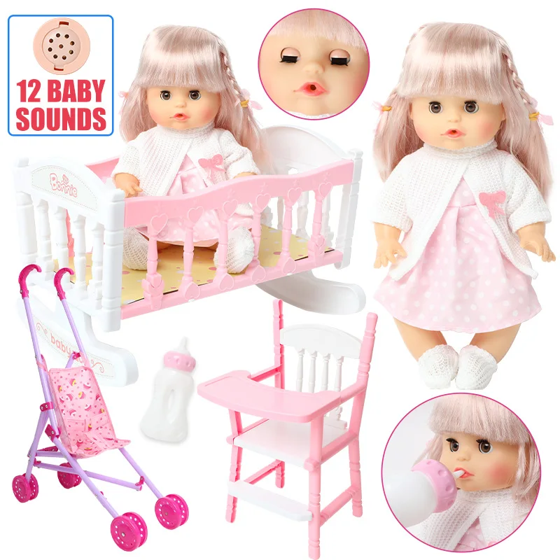 12 дюймов имитация bebe reborn Silicone 30 см детская кукла реалистичный звук длинные волосы