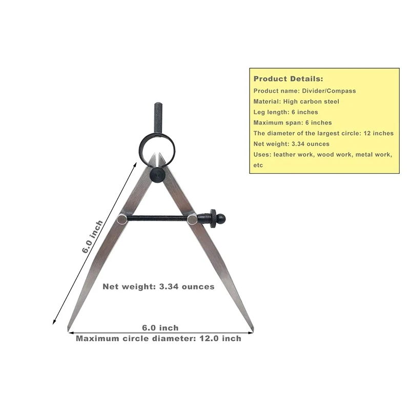 6 Inch Adjustable Lockable Steel Divider Wing Leather Compass images - 6