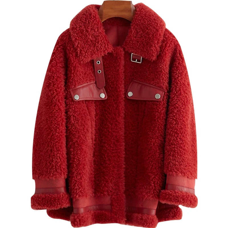 

2020 New Sheep Shearing Overcoat Woman Short Fund Coffee Grain Lamb Down Leather And Fur Loose Coat