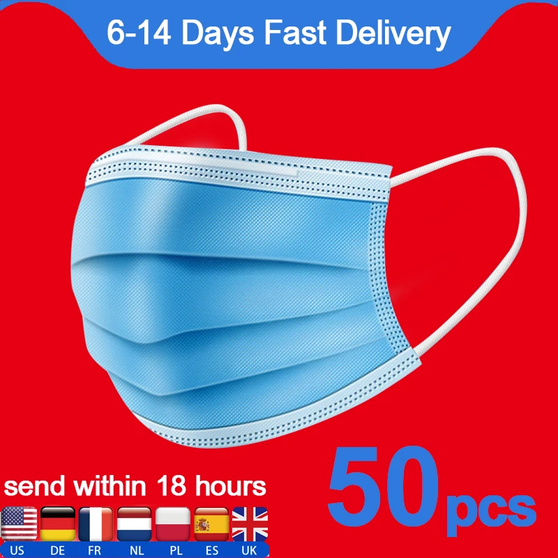 

50pcs Mask 3 layer Face Mouth Masks Non Woven Disposable Anti Dust Meltblown cloth Masks Earloops Masks 100pcs