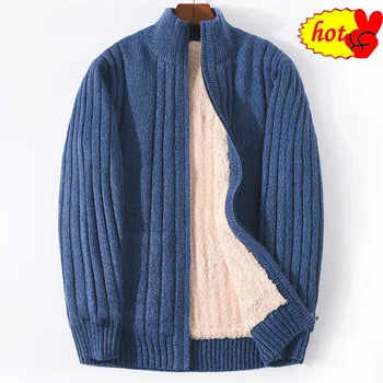 

M-6XL Plus Size 7XL Lamb Cashmere Winter Men Sweaters Cardigans Black Cotton Polyester Thicken Warm Cardigan Male