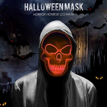 

Halloween Led Skull Light Mask Scary Cosplay Costume Party EL-Wire Mask Light Up Festival Funny Horror Glowing Skull Mask Drops