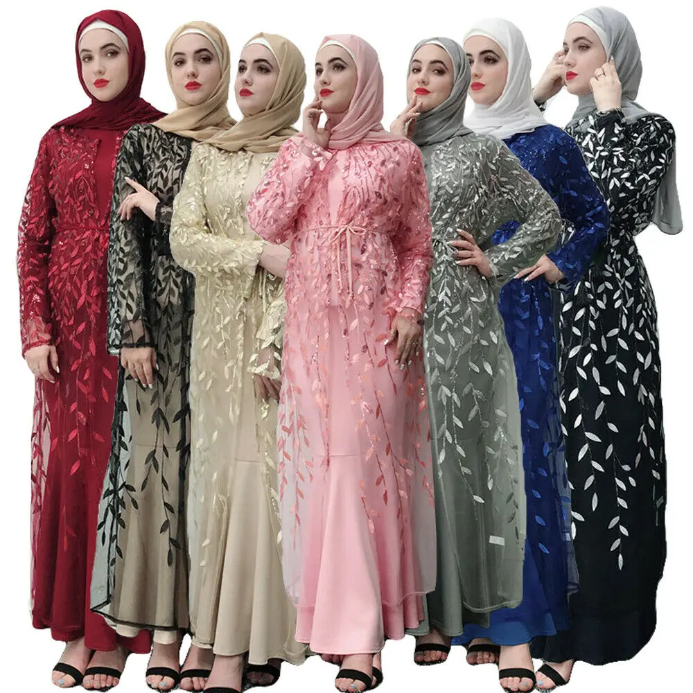 Muslim Women Maxi Dress Robe Embroidery Abaya Open Cardigan Dubai