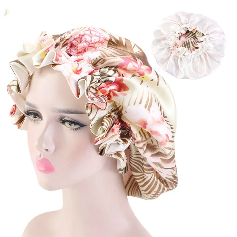 New Double-Sided Reversible Satin Bonnet Hat Large Satin Linned Bonnet Sleep Cap Silky Night Sleep Cover Cap Lady Hair Styling