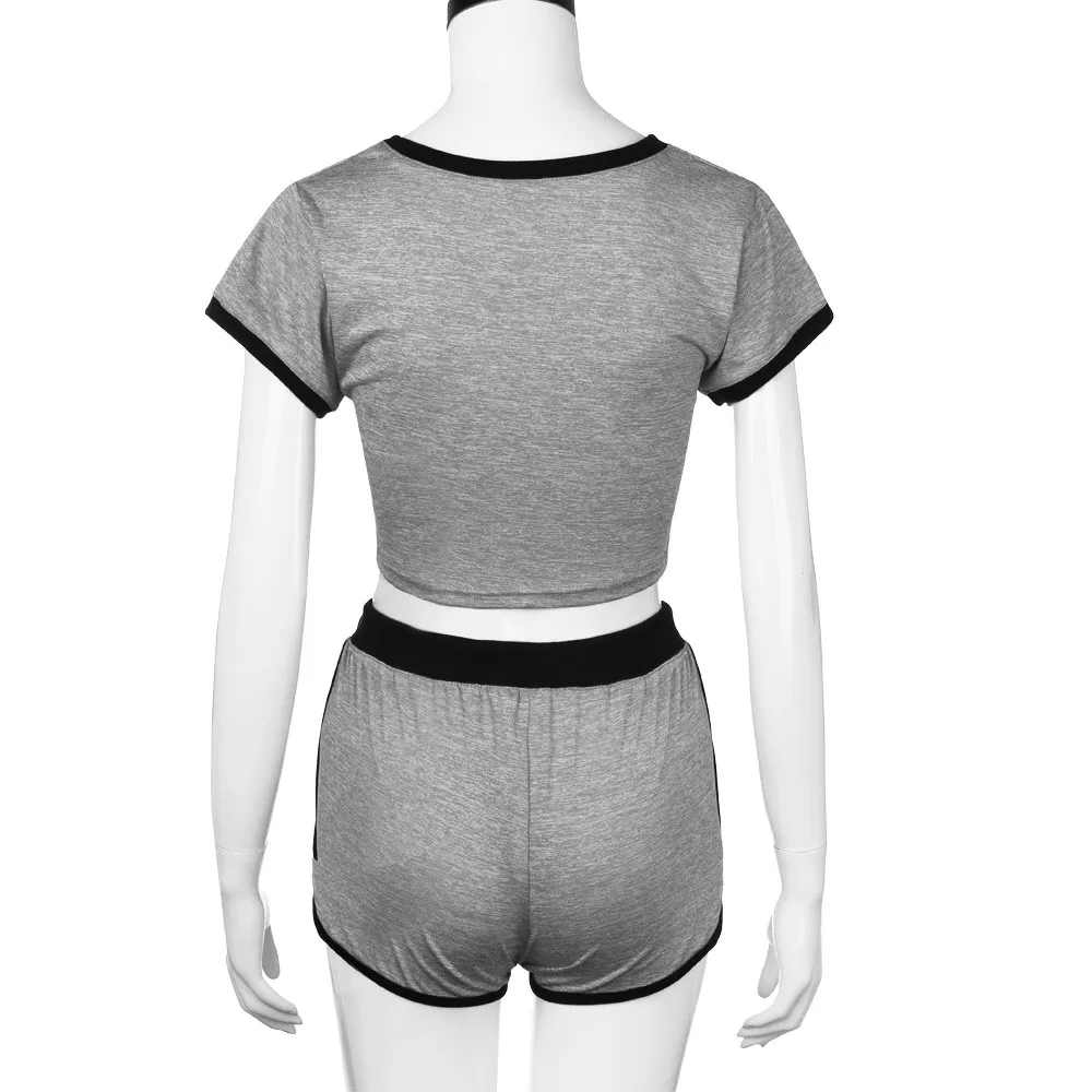 Летний женский комплект для йоги, повседневный спортивный топ с коротким рукавом и шорты свободного кроя, женский спортивный костюм для бега