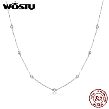 

WOSTU Genuine 925 Sterling Silver Bright Zircon Simple Necklace Long Chain Link For Women Wedding Exquisite Jewelry Gift DXN393