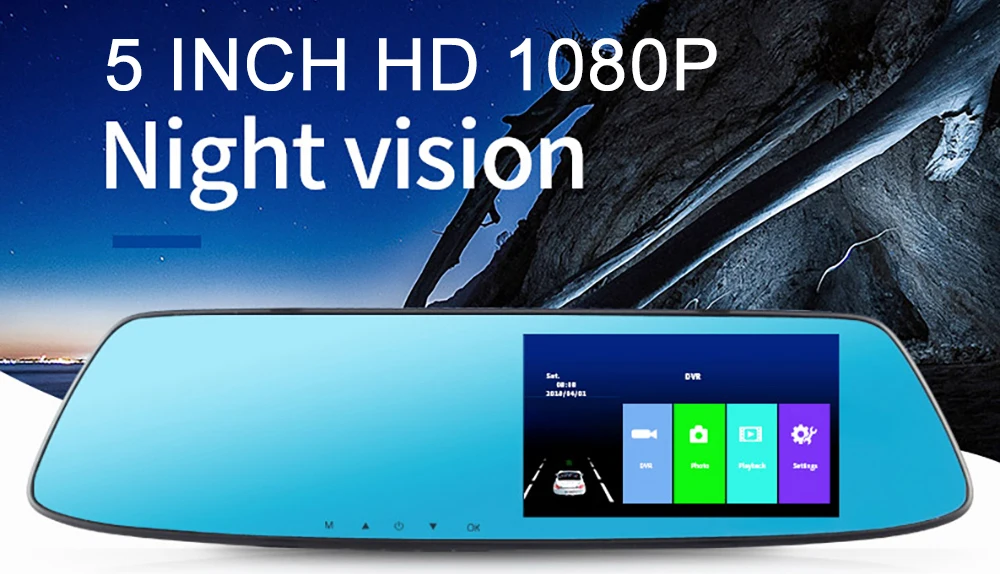 5 дюймов Сенсорный экран ips Экран Full HD 1080P Видеорегистраторы для автомобилей Двойной объектив Зеркало заднего вида видео Регистраторы Dash Cam Автоматический Фиксатор