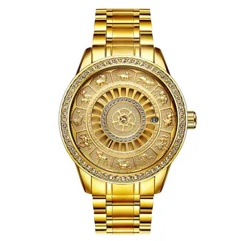 

New Diamond-Encrusted Fashion Casual Automatic Mechanical Men'S Waterproof Calendar Retro Watch Resistant Watch