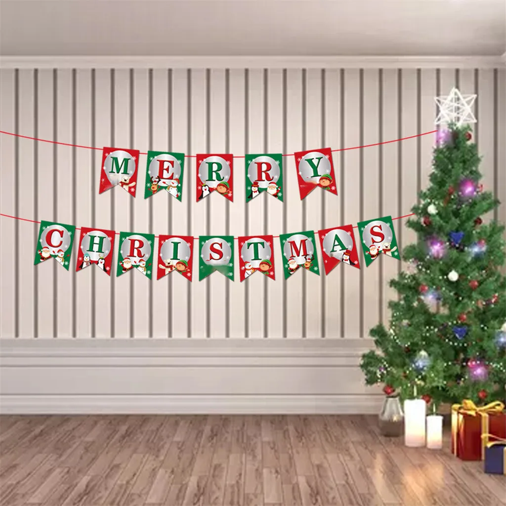 Бумажные подвесные гирлянды, украшение в виде флага с рождеством, лось, снеговик, Санта-Клаус, украшение для банкета, флаг для рождества, F94