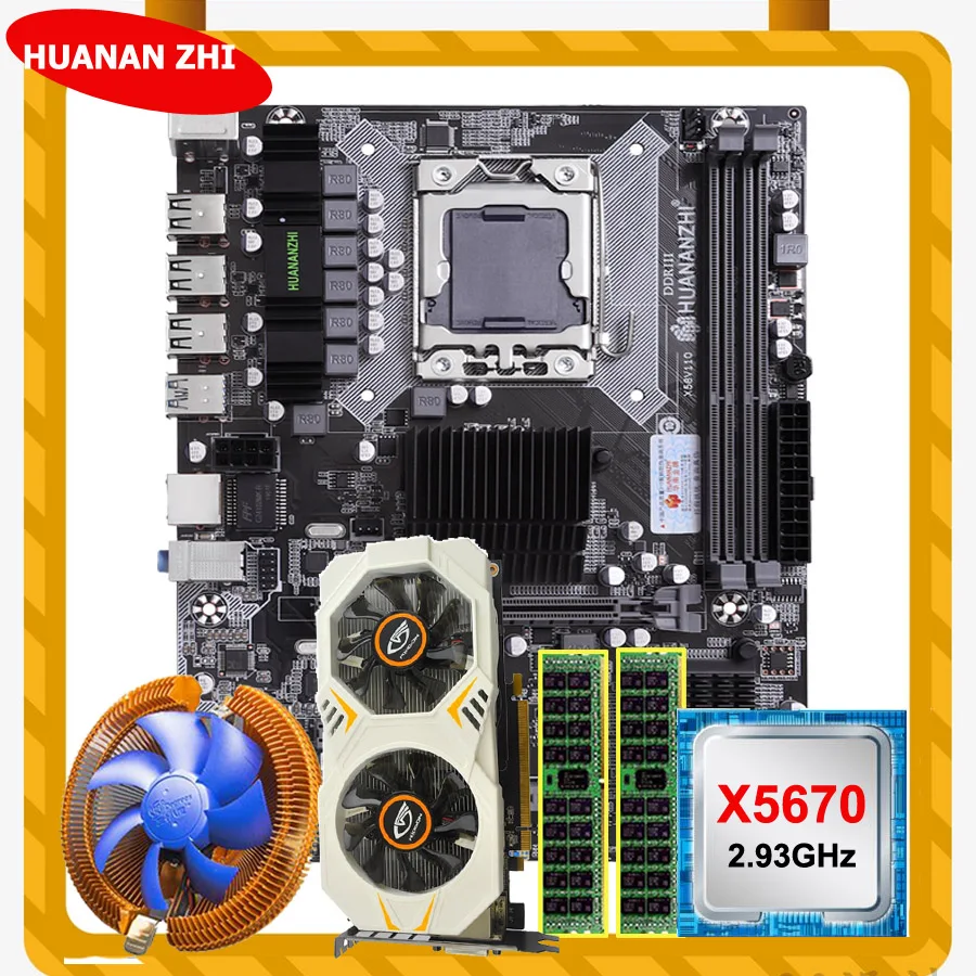 Best Price HUANAN ZHI discount X58 LGA1366 motherboard with CPU Intel Xeon X5670 2.93GHz with cooler RAM 8G REG ECC GTX750Ti 2G video card