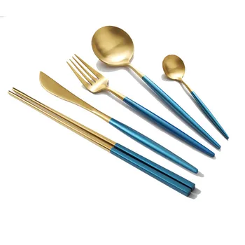 

Stainless Steel Cutlery Set 7pcs Luxury Blue Gold Western Steak Knife Fork Tableware Metal Dinner Set Dinnerware Kitchen DA60CJ