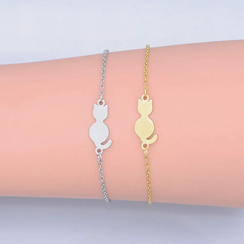 100% Stainless Steel Dainty Kitty Cat Charm Bracelet For Women Wholesale Never Rust OEM Jewelry Order Accepted | Украшения и