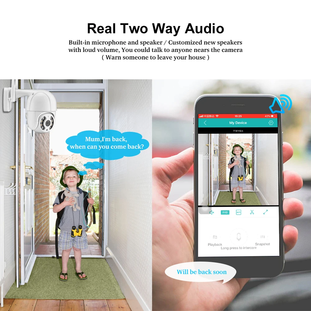  1080P PTZ WiFi IP Camera Outdoor 4X Digital Zoom Speed Dome Two-way Audio AI Human Detect DIY Alarm - 4.00045E+12