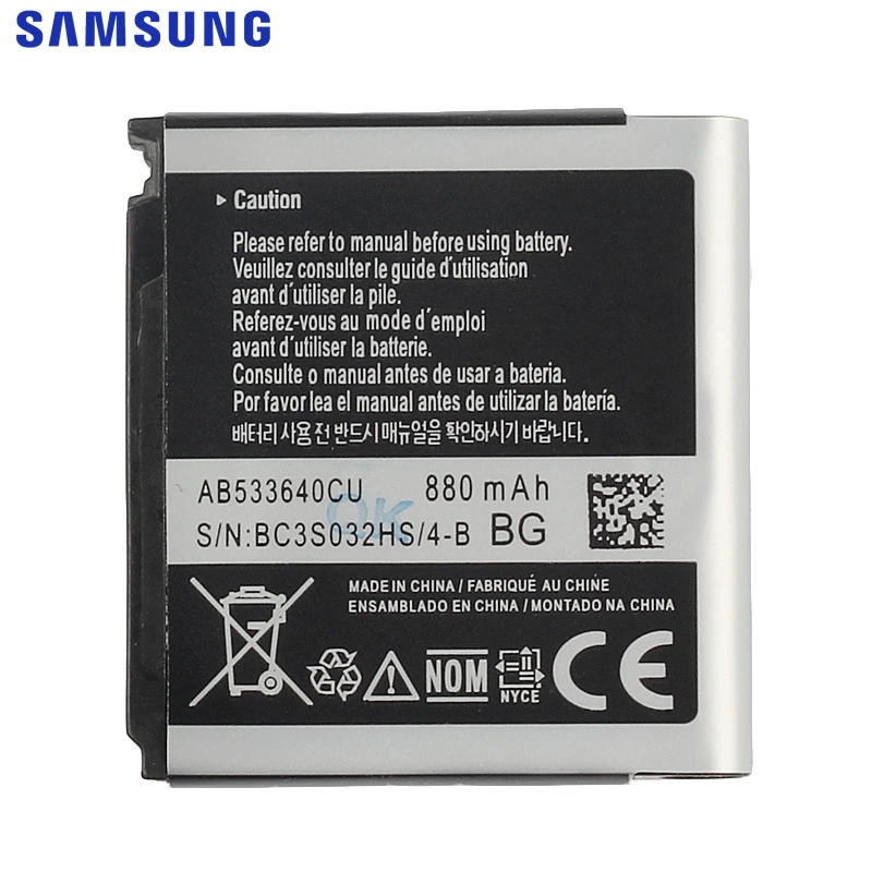 Оригинальный AB533640CK батарея для Samsung C3110 G400 G500 F469 F268 G600 G608 J638 F330 F338 Замена телефона