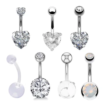 

7pcs/lot Navel & Belly Button Rings Navel Bar Piercings CZ Gem Piercing Ombligo Stainless Steel Crystal Navel Piercings