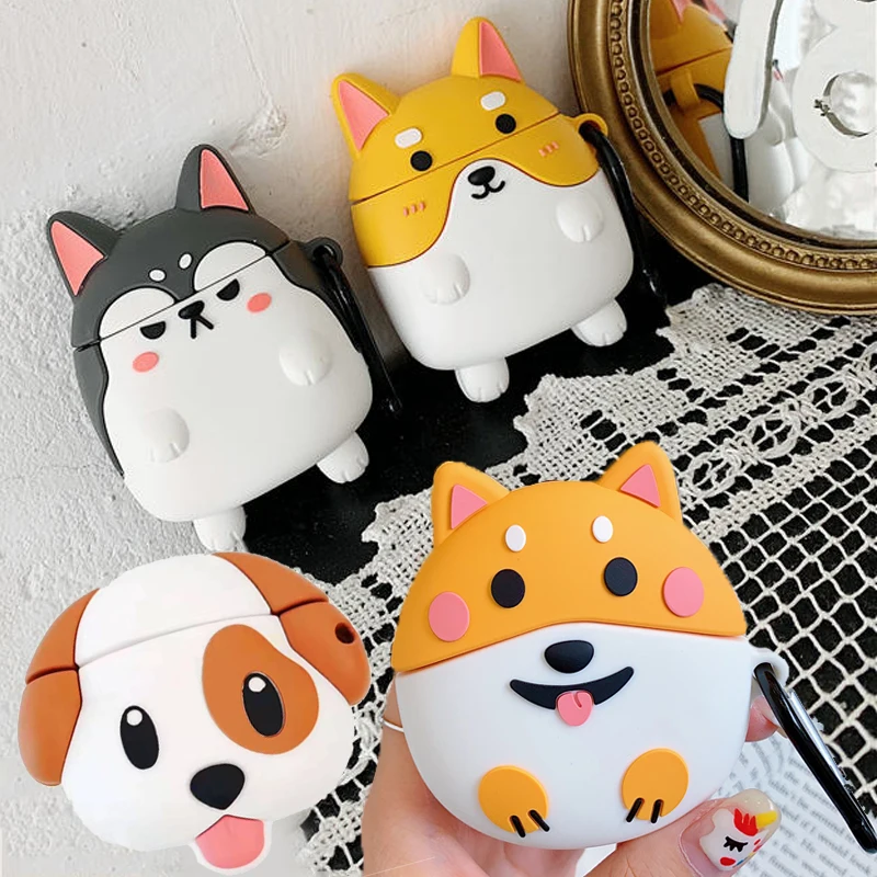 For Apple AirPods Corgi Puppy Earpods Case 3D Cute Cartoon Shiba Inu Dog  Wireless Earphone Headphone Box Cover for Airpods 2