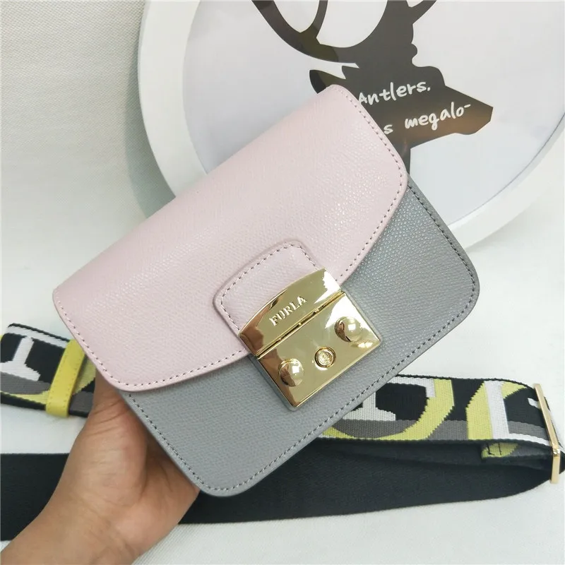 Весна/Лето Новое поступление Оригинальные женские сумки FURLA, высококачественные двухцветные меховые сумки розового цвета с серым цветом S& L Размер - Цвет: S size