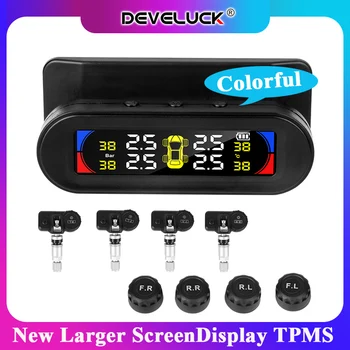 

TPMS Larger Screen Colorful Display Wireless tpms 4 Sensors Tire Pressure Temperature Alarm Monitoring System Solar charging