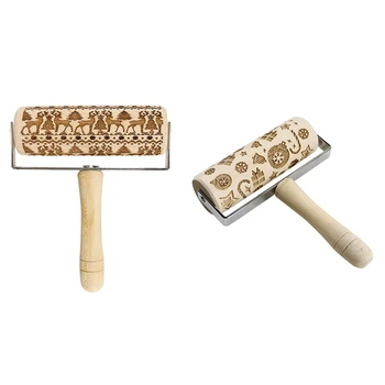 

Embossed Rolling Pins-Christmas Wooden Engraved Rolling Pin DIY Tool with Christmas Deer Tree for Kids and Adults to Baking Past