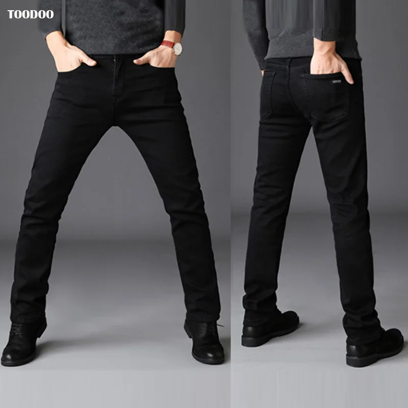 2020 настоящий черный мужские джинсы Relax мягкий хлопок Эластичная джинсовая ткань