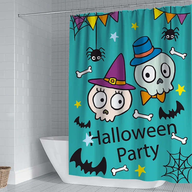 

European and American Wind Halloween Waterproof Mildew Proof Shower Curtain Punch-free Printing Shower Curtain Cartoon Holiday