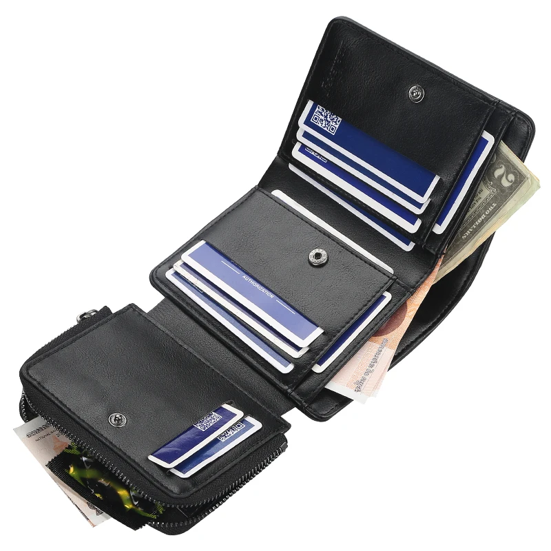 Leather Men Wallets Zipper Short Design Card Holder Male Purse Vintage Coin Holder Mens Wallet Card Holder Wallet