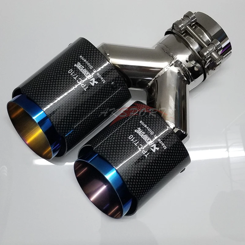 Двойной Akrapovic автомобильные выхлопные трубы глянцевый карбоновый глушитель наконечник хвостового конца универсальный из нержавеющей стали прямой фланец синий