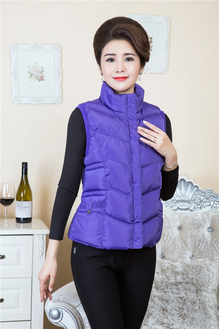 Violet Зимние жилеты, женский жилет, большой размер 5XL, теплый жилет, корейский стиль, на молнии, для девушек, стеганый короткий жилет, пуховик - Цвет: Violet