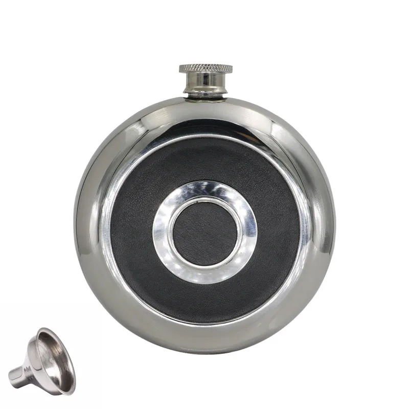 Bpa free Mini 5oz 304 фляга для спиртных напитков из нержавеющей стали, воронка для виски, круглая водка, Флагон со складывающейся чашкой из текилы - Цвет: Черный
