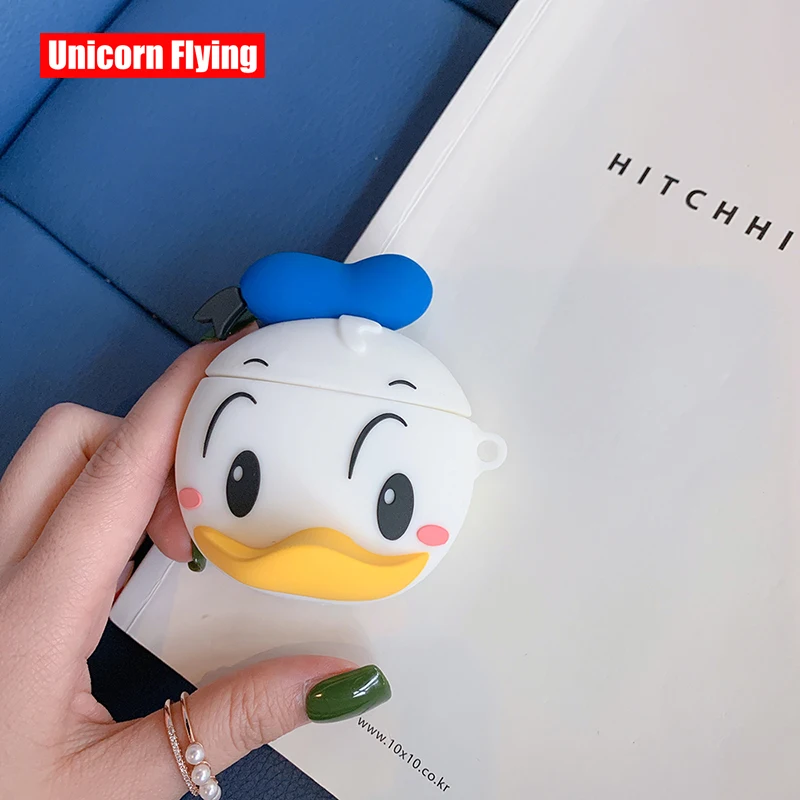 

LinXiang Lovely Cartoon 3D Super Cute Donald Duck Bluetooth Earphone Silicone Protective Case For Apple Airpods 1 2